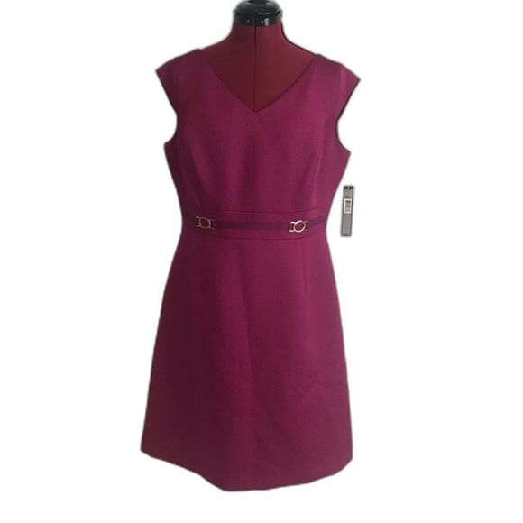 Tahari ASL Fuchsia Sheath Dress V-Neck Sleeveless Women's Size 12 NWT - Picture 1 of 9